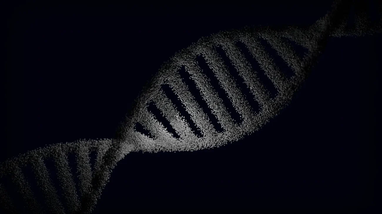 DNA helix on dark background — molecular biology illustration