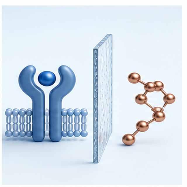 Oestrogen receptor and copper peptide separated by a barrier