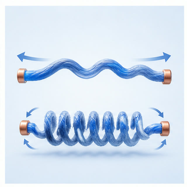 Elastic fibre stretching and recoiling like a spring