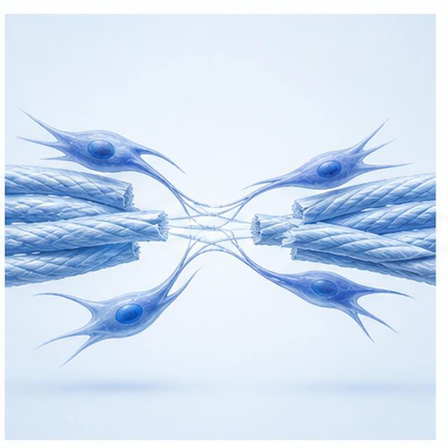 Fibroblasts closing a small gap between collagen fibres