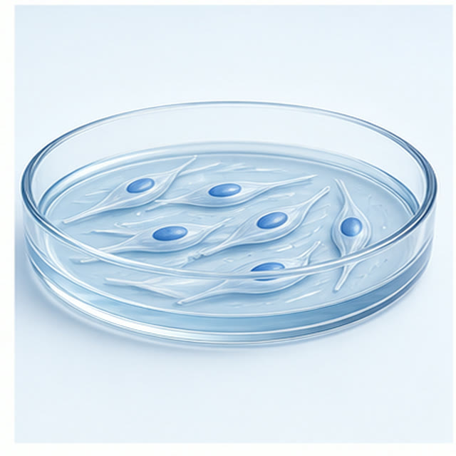 Fibroblasts growing inside a laboratory culture dish