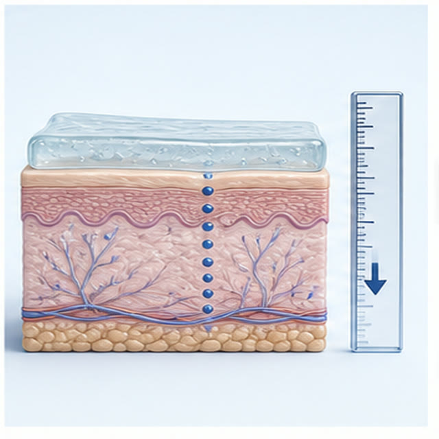 Measured topical layer resting on a skin cross-section