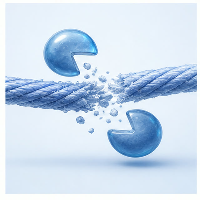 Enzyme shapes breaking down a damaged collagen fibre