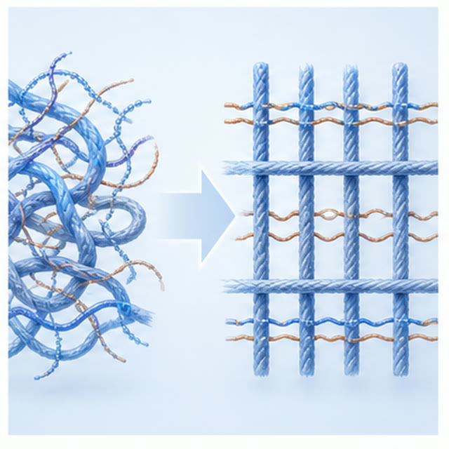 Tangled matrix fibres becoming an organised lattice