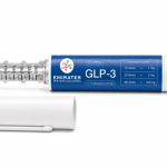 GLP-3 research pen containing 20 mg in a 3 ml cartridge with protective cap on a white background