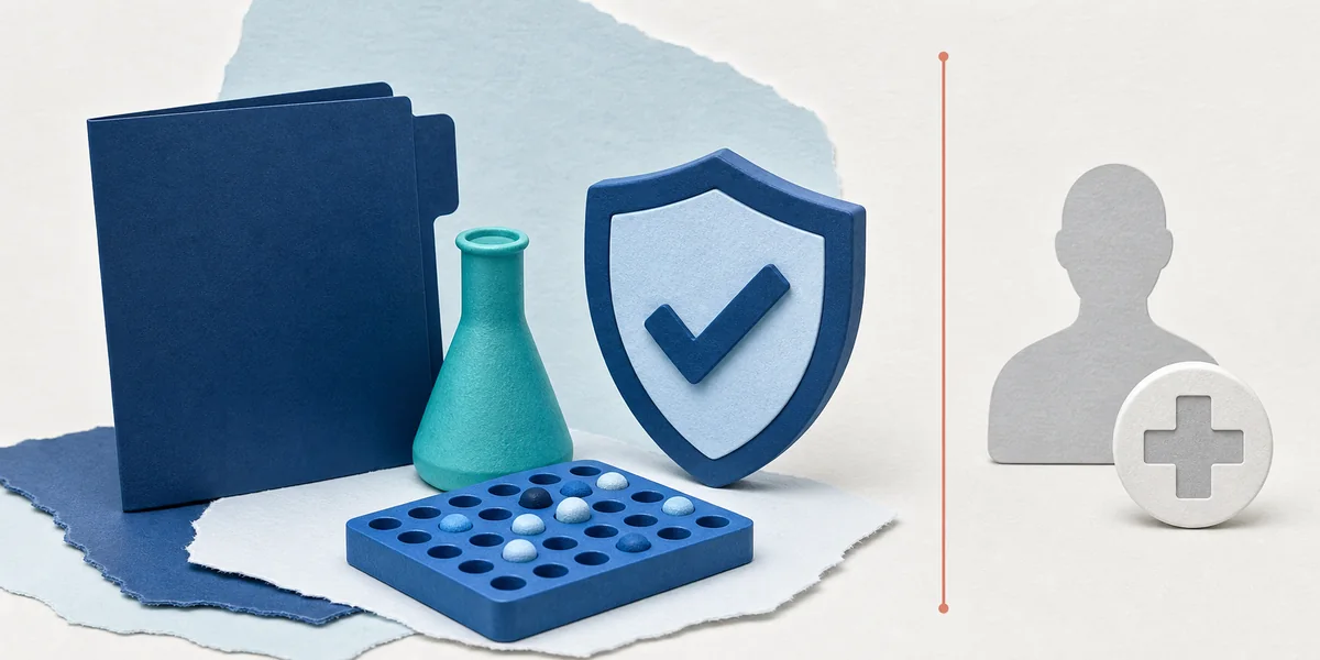 Laboratory research materials separated from personal treatment symbols
