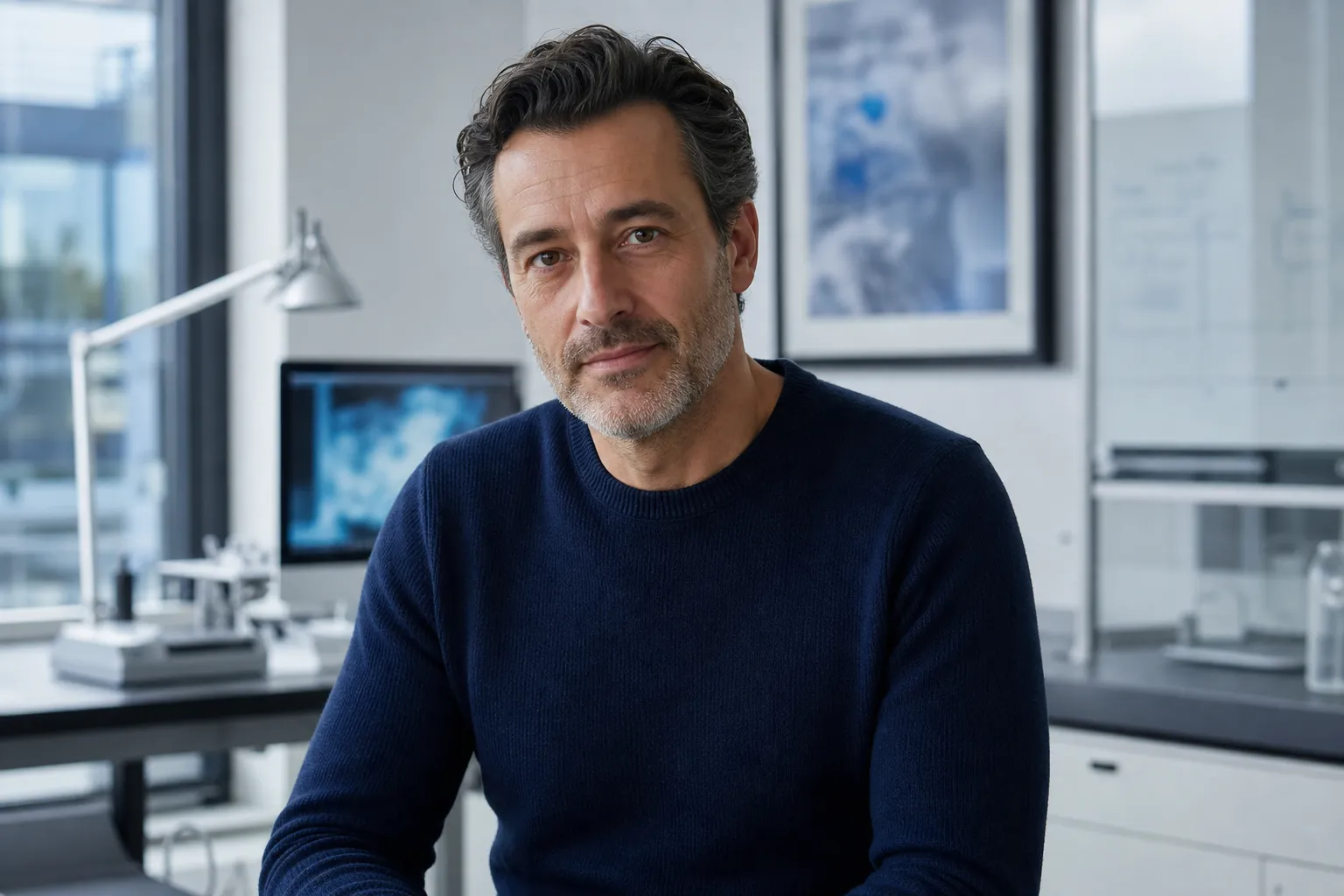 Male researcher reviewing visceral fat literature